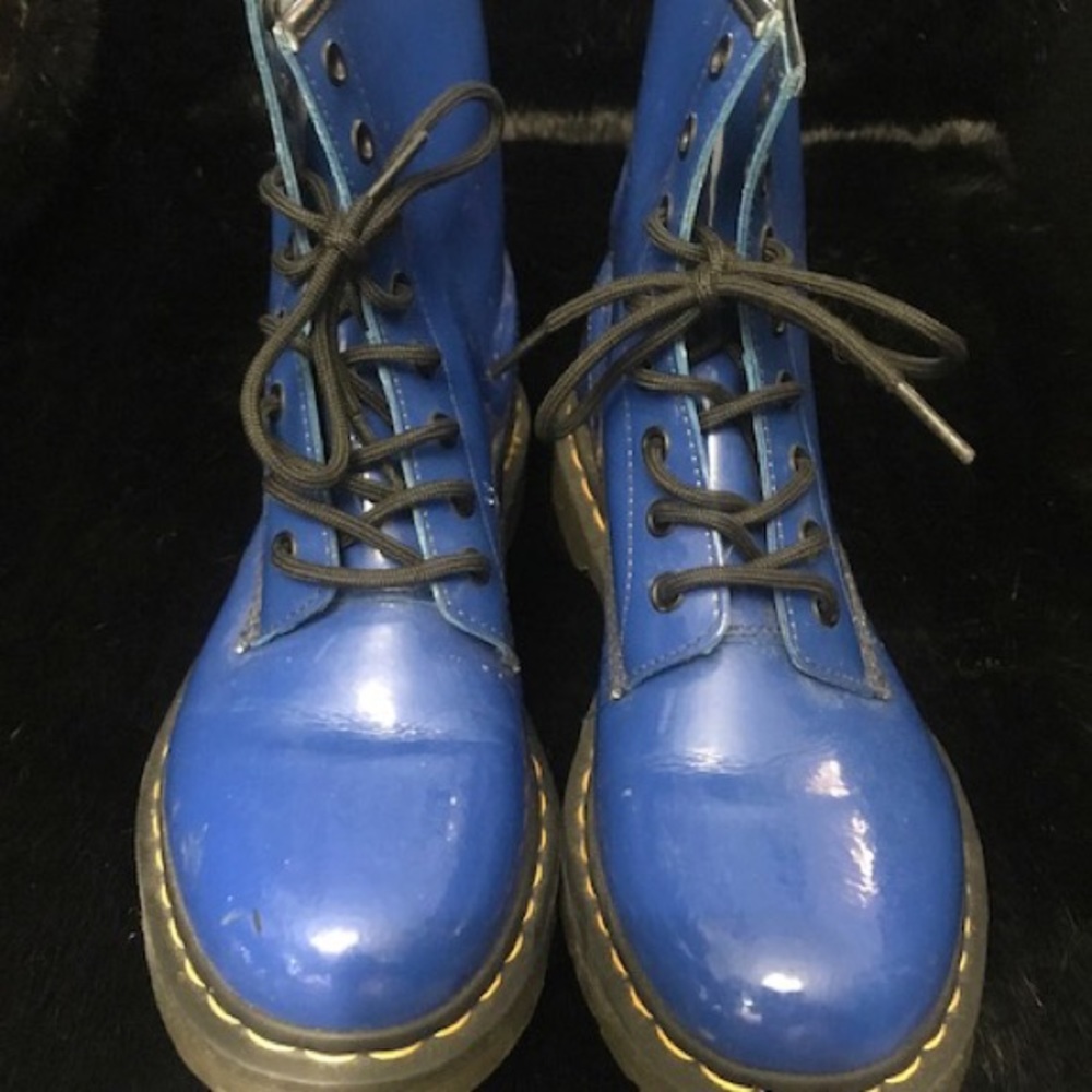 Bright blue patent Doc Martens